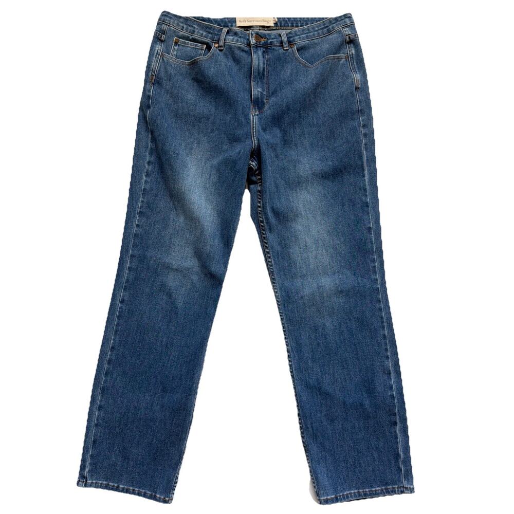 Soft Surroundings Jeans Womens 14 Blue Straight Leg Ankle Cotton Blend Casual